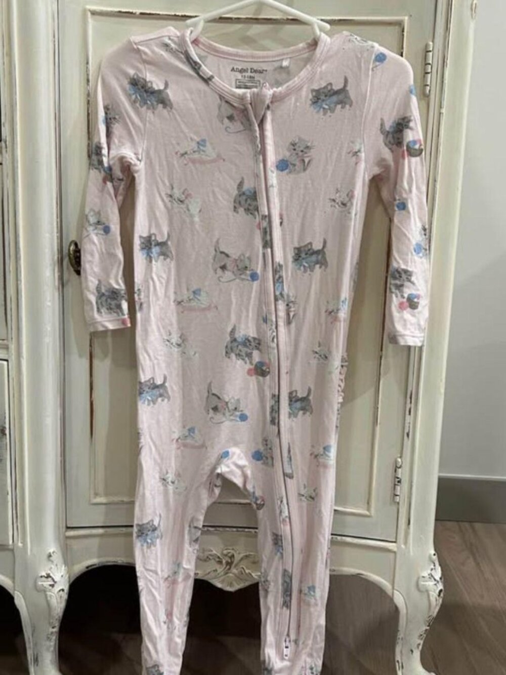 Angel Dear Vintage Kitten Bamboo Viscose Ruffle Back Footie Pajamas